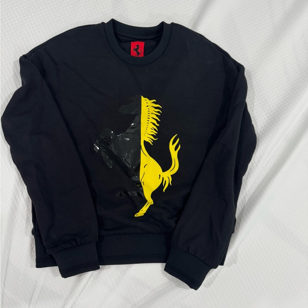 Ferrari Black Crewneck Sweater with Yellow Horse Logo